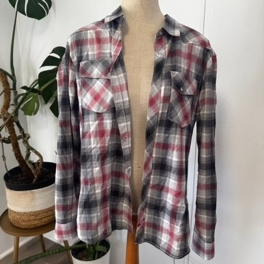Vans Plaid Western Snap Button Shirt Mens S Red Black White Skate Long‎ Sleeve